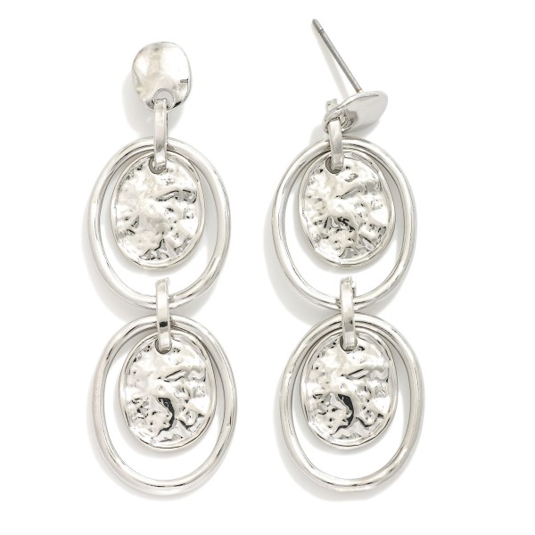 Wholesale linked Metal Hoop Post Drop Earrings Nesting Hammered Metal Oval Accen