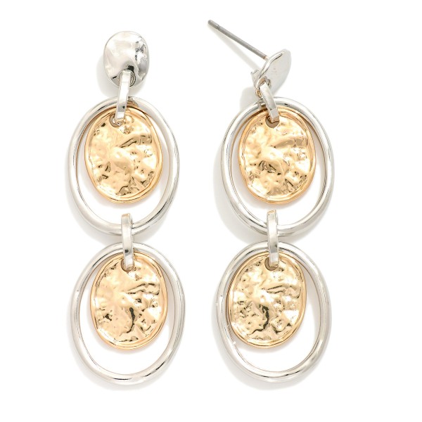 Wholesale linked Metal Hoop Post Drop Earrings Nesting Hammered Metal Oval Accen