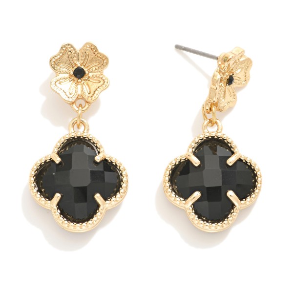 Wholesale linked Clover Post Drop Earrings Metal Tones Glass Crystal L