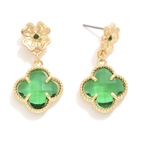 Wholesale linked Clover Post Drop Earrings Metal Tones Glass Crystal L