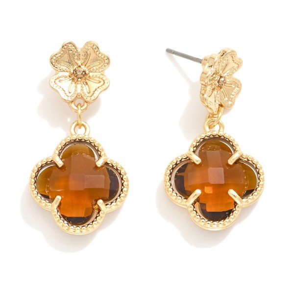 Wholesale linked Clover Post Drop Earrings Metal Tones Glass Crystal L