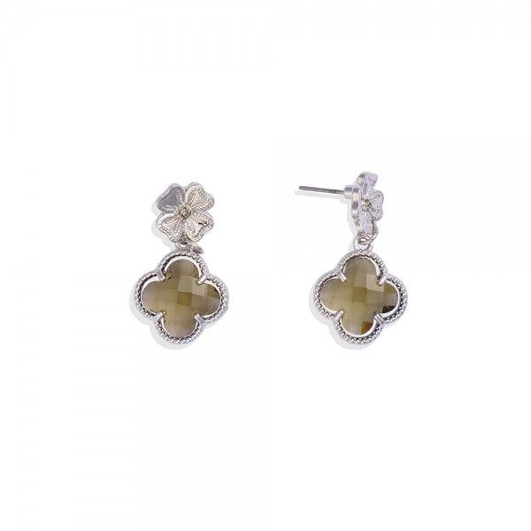 Wholesale linked Clover Post Drop Earrings Metal Tones Glass Crystal L