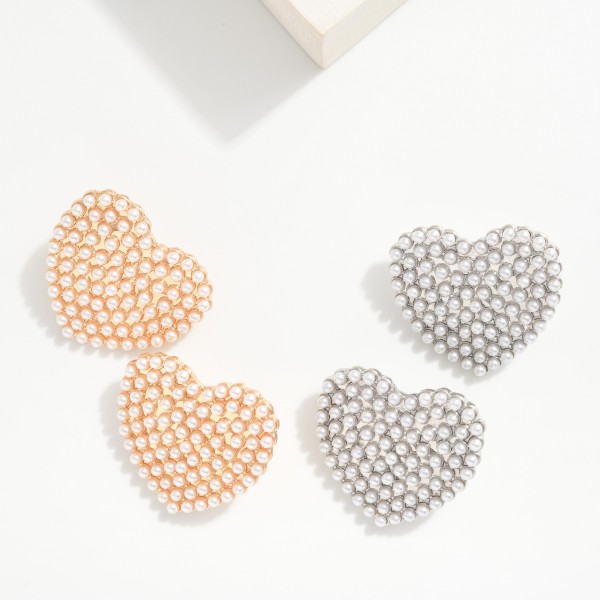 Oversized Pearl Pave Heart Post Drop Earrings
- Approximately 1.25" L