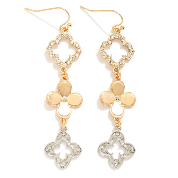 Wholesale linked Metal Clover Earrings Rhinestone Details L