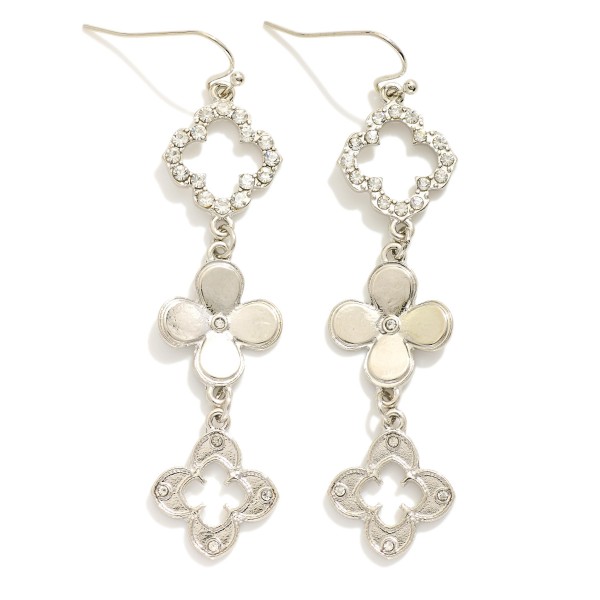 Wholesale linked Metal Clover Earrings Rhinestone Details L