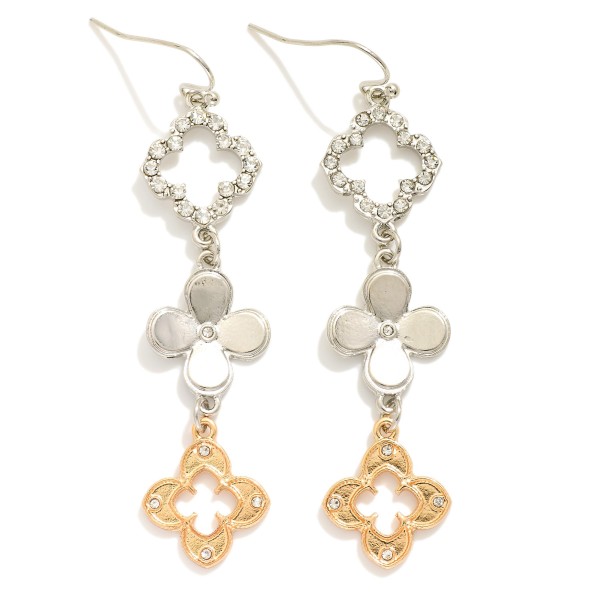 Wholesale linked Metal Clover Earrings Rhinestone Details L