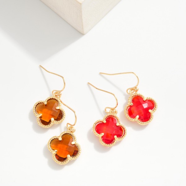Glass Crystal Clover Post Drop Earrings
- Approximately 1" L