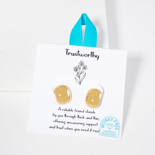 Metal Tone Squared Dome Drop Earrings 							
									
- Stainless Steel									
- Tarnish Resistant									
- Hypoallergenic Brass Base									
- Approximately .5" L									
		
Card Reads : "A reliable friend stands by you through thick and thin, offering unwavering support and trust when you need it most."	