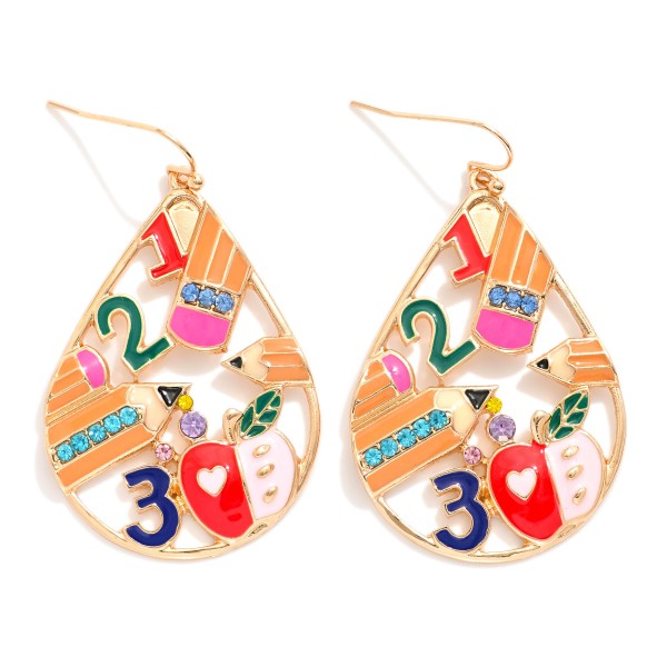 Wholesale enamel Apple Pencil Teardrop Drop Earrings Rhinestone Details L