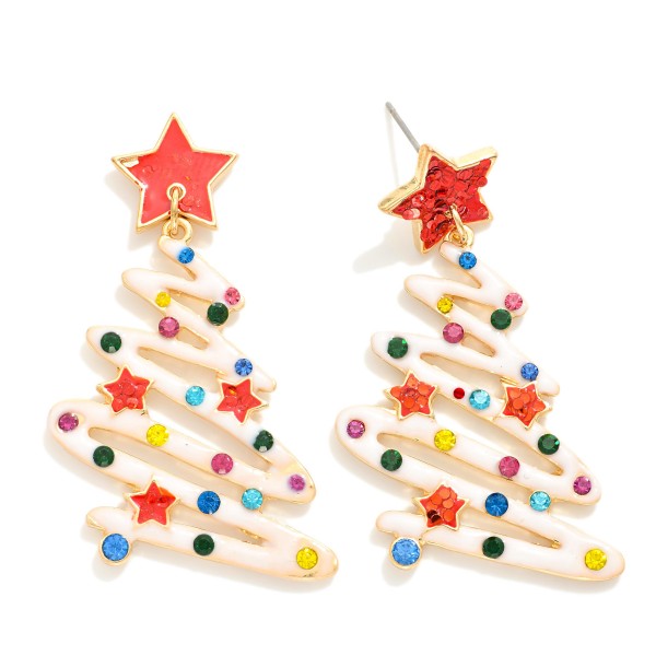 Wholesale drop Earring Decorated Christmas Tree Stars Multi Colored Rhinestones
