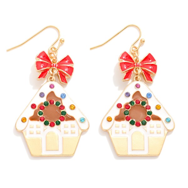 Wholesale enamel Gingerbread House Linked Bow Drop Earrings L