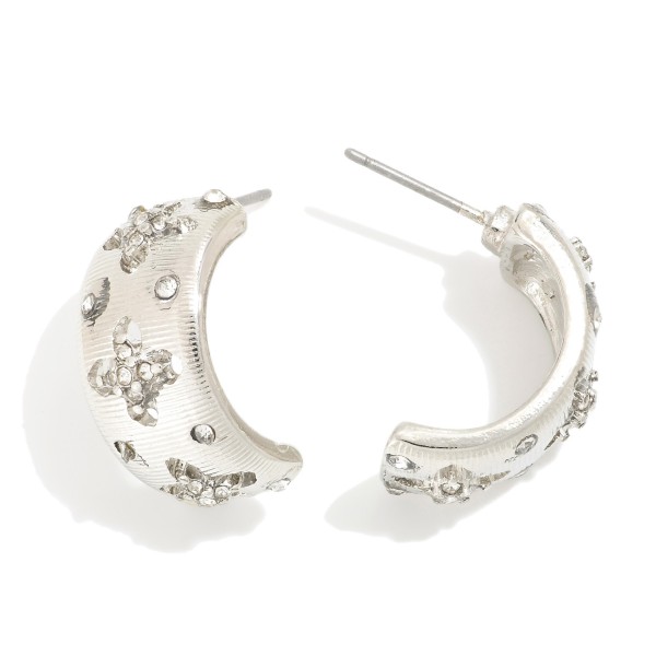 Wholesale textured Metal Cuff Hoop Earrings Cut Out Clover Rhinestone Details L