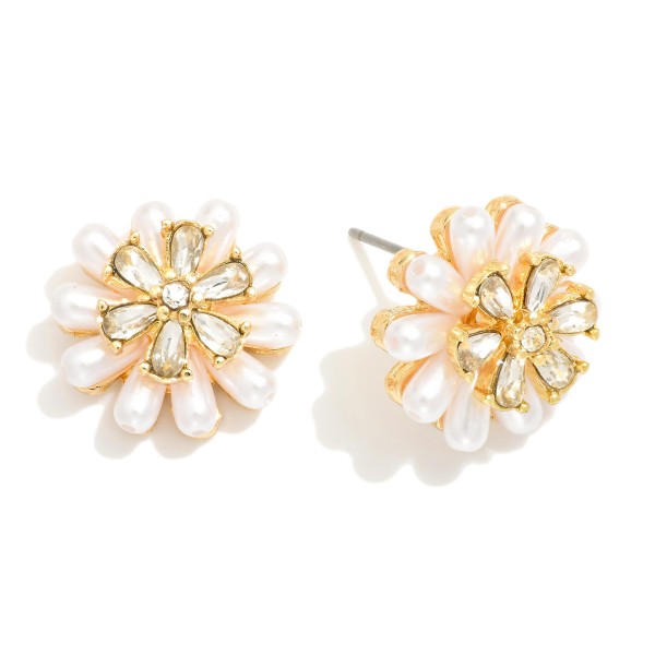 Wholesale pearl Rhinestone Flower Stud Earrings L