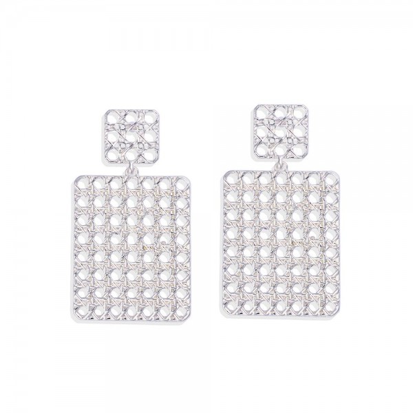 Wholesale linked Metal Lattice Square Rectangle Post Drop Earrings L