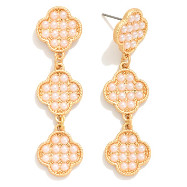 Wholesale linked Metal Clover Pearl Encrusted Drop Earrings L