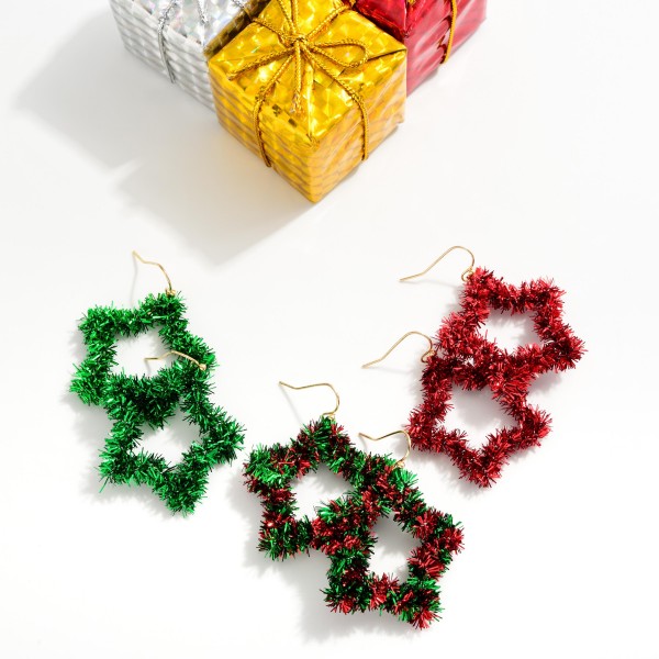 Tinsel Wrapped Star Drop Earring
- Approximately 2" L