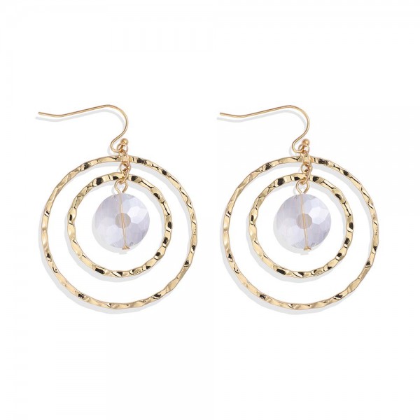 Wholesale nesting Hammered Metal Hoops Drop Earrings Glass Crystal Accent L
