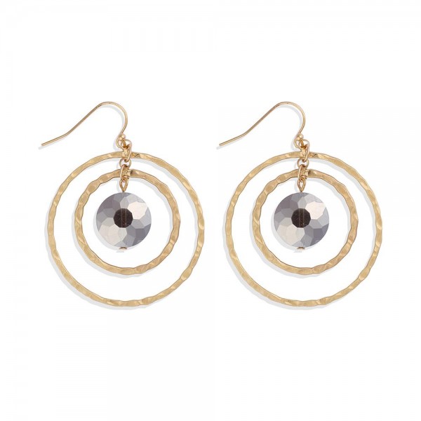 Wholesale nesting Hammered Metal Hoops Drop Earrings Glass Crystal Accent L