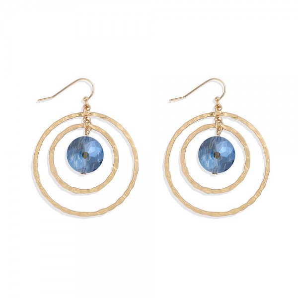 Wholesale nesting Hammered Metal Hoops Drop Earrings Glass Crystal Accent L