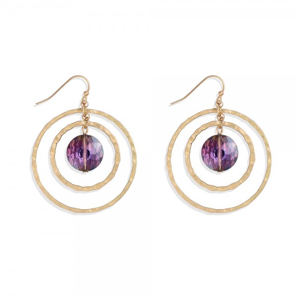 Wholesale nesting Hammered Metal Hoops Drop Earrings Glass Crystal Accent L