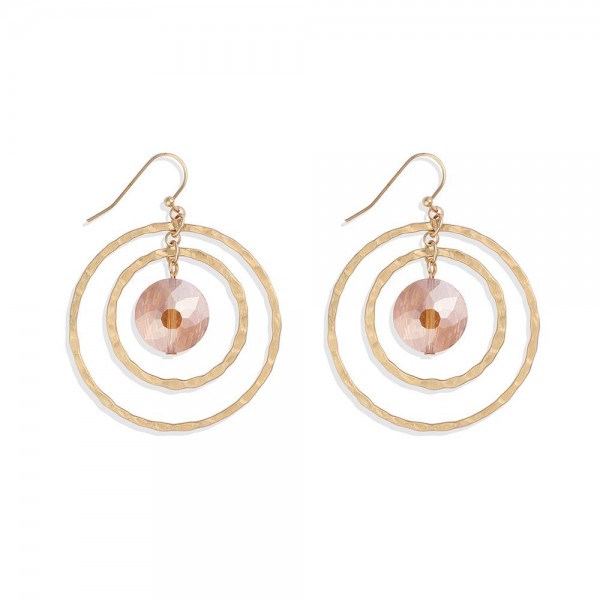 Wholesale nesting Hammered Metal Hoops Drop Earrings Glass Crystal Accent L