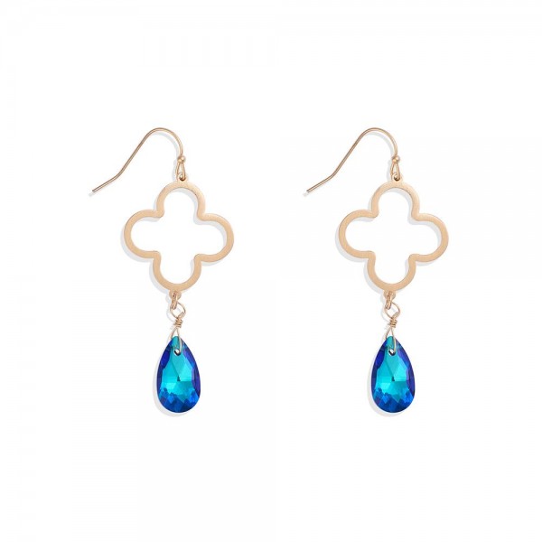 Linked Hollow Metal Clover & Glass Crystal Teardrop Drop Earrings
- Approximately 2" L