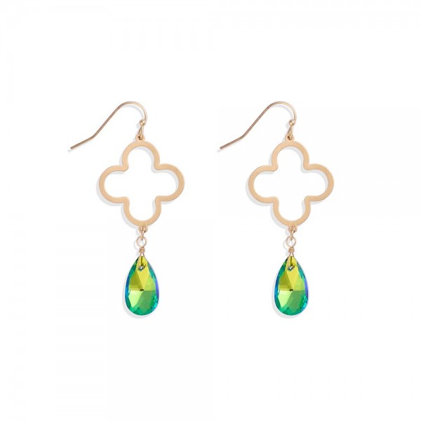 Wholesale linked Hollow Metal Clover Glass Crystal Teardrop Drop Earrings L