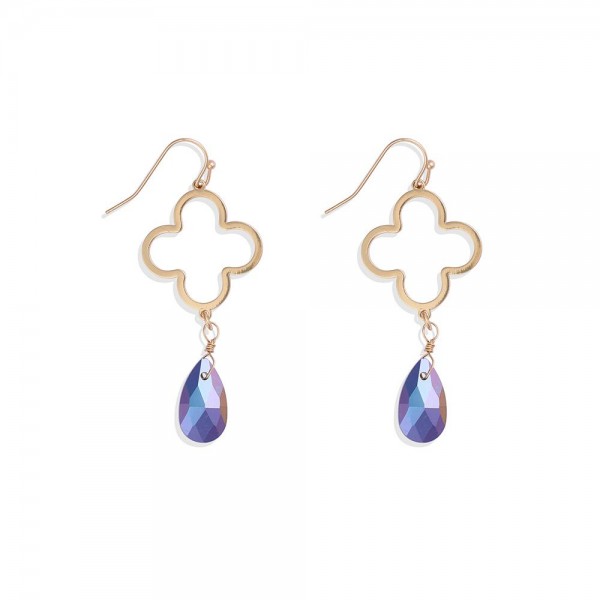 Wholesale linked Hollow Metal Clover Glass Crystal Teardrop Drop Earrings L
