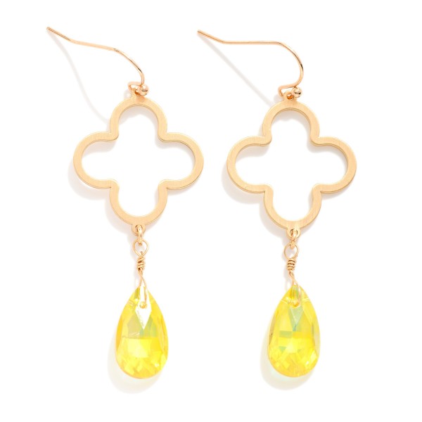 Wholesale linked Hollow Metal Clover Glass Crystal Teardrop Drop Earrings L