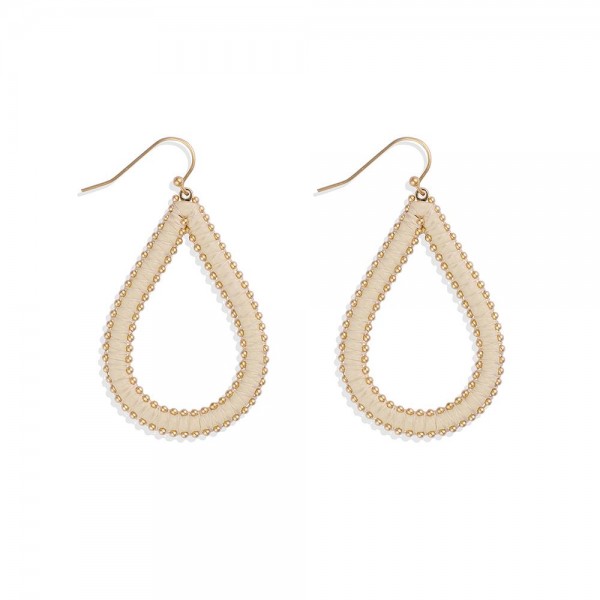 Wholesale string Wrapped Vegan Leather Hollow Teardrop Drop Earrings L