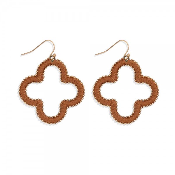 String Wrapped Vegan Leather Hollow Clover Drop Earrings 

- Approximately 2" L