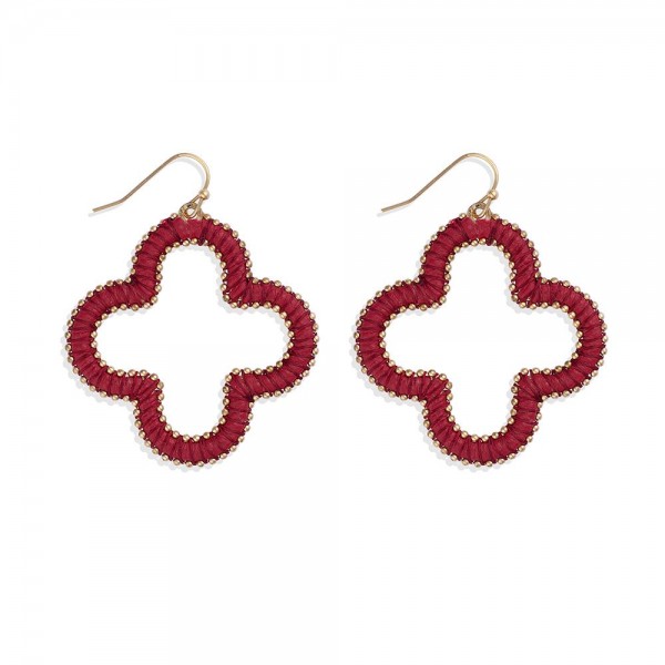 Wholesale string Wrapped Vegan Leather Hollow Clover Drop Earrings L