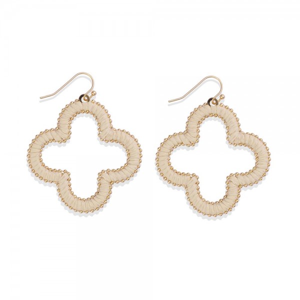 Wholesale string Wrapped Vegan Leather Hollow Clover Drop Earrings L
