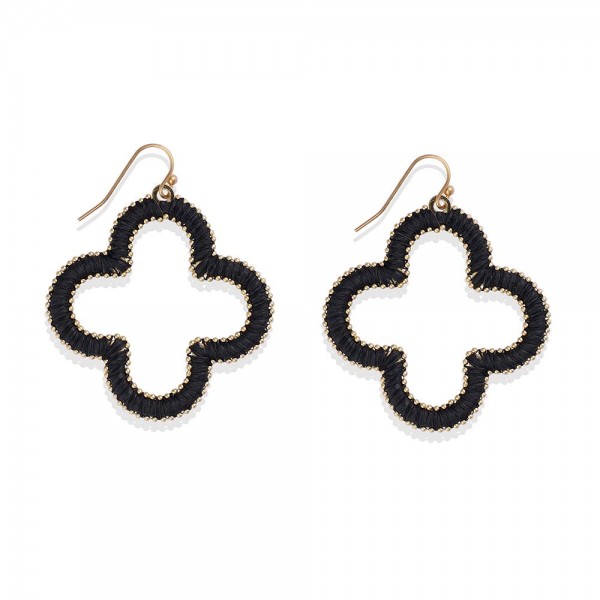 Wholesale string Wrapped Vegan Leather Hollow Clover Drop Earrings L