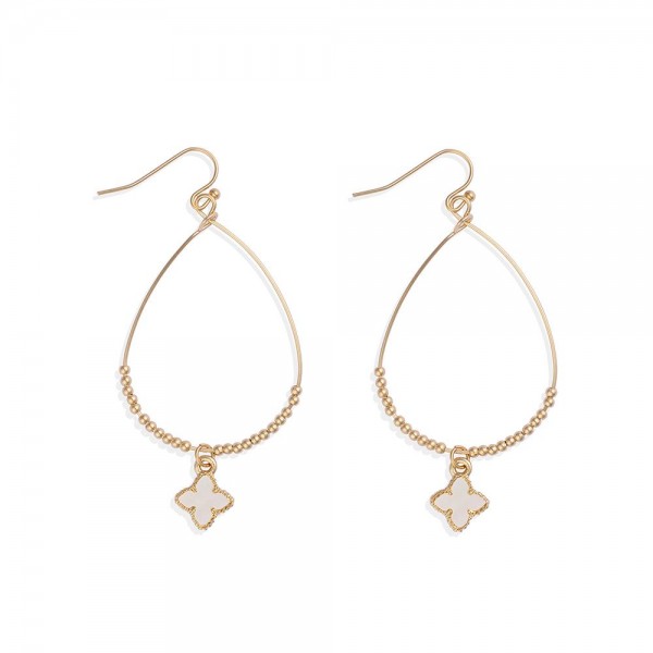 Wholesale metal Wire Teardrop Drop Earrings Gold Beads Clover Dangle L