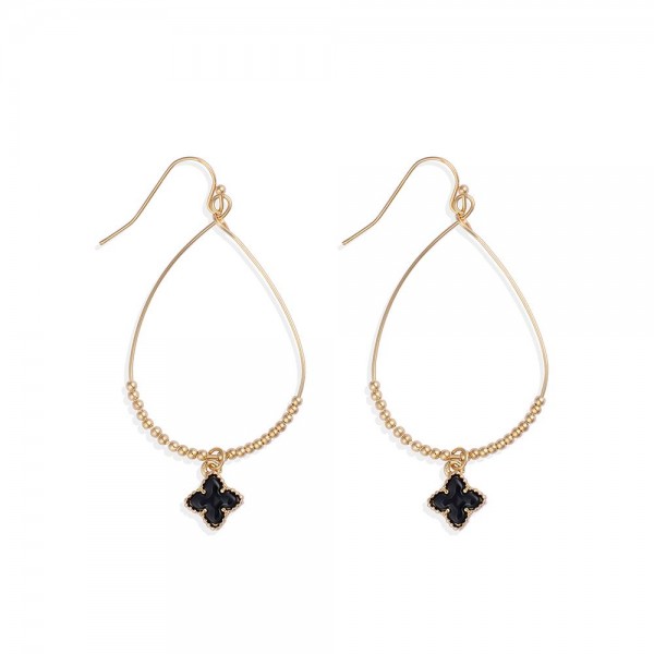 Wholesale metal Wire Teardrop Drop Earrings Gold Beads Clover Dangle L