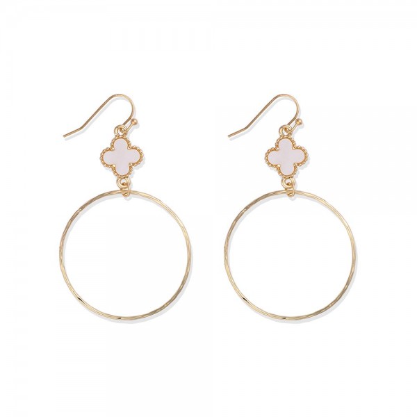Wholesale metal Drop Hoop Earrings Clover Accent L