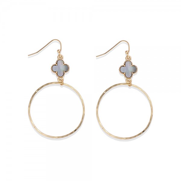 Wholesale metal Drop Hoop Earrings Clover Accent L