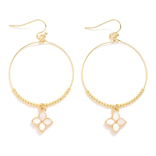 Wholesale metal Wire Hoop Drop Earrings Gold Beads Clover Dangle L