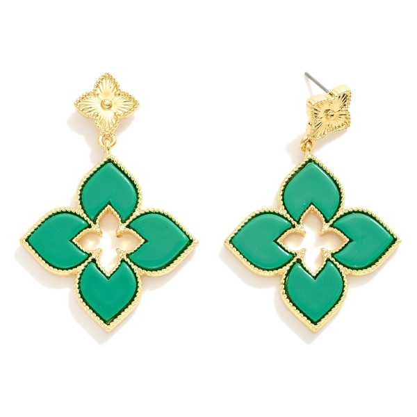 Wholesale textured Metal Clover Post Linked Clover Drop Earrings L