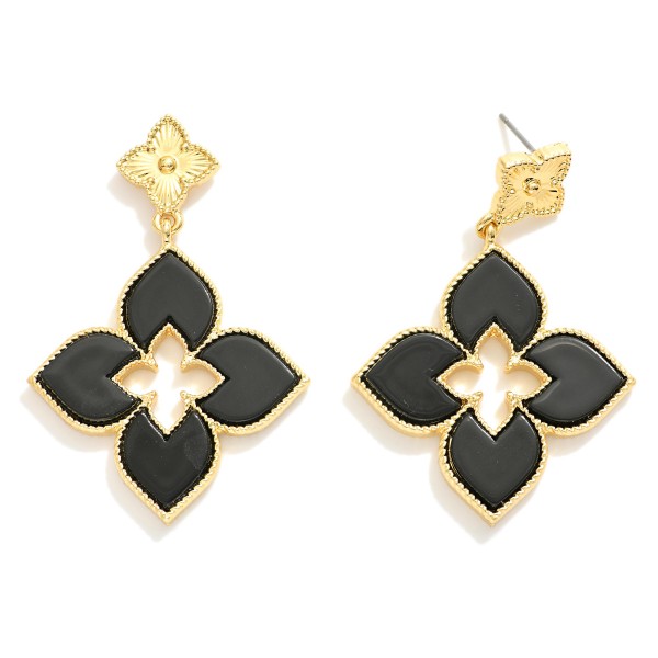 Wholesale textured Metal Clover Post Linked Clover Drop Earrings L