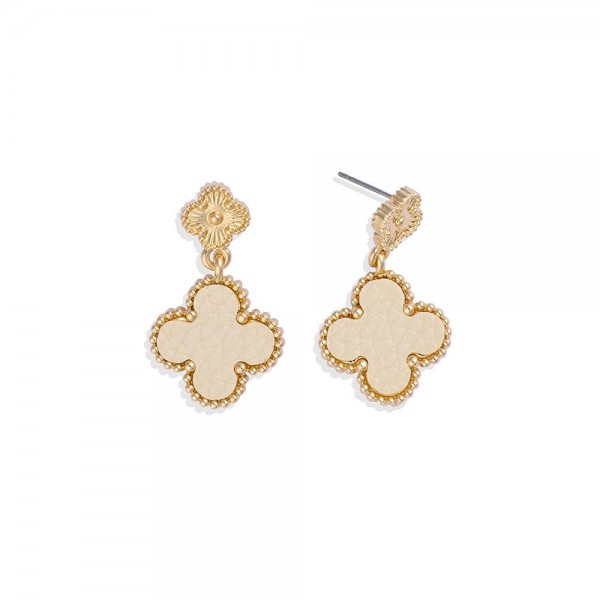 Wholesale linked Metal Vegan Leather Clover Post Drop Earrings L