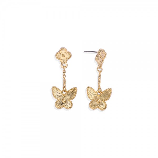 Wholesale chain Linked Metal Clover Butterfly Post Drop Earrings L