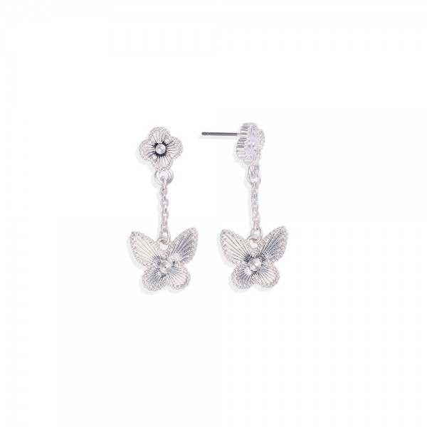 Wholesale chain Linked Metal Clover Butterfly Post Drop Earrings L