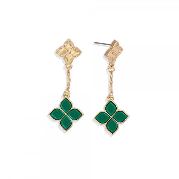 Wholesale chain Linked Clovers Post Drop Earrings L