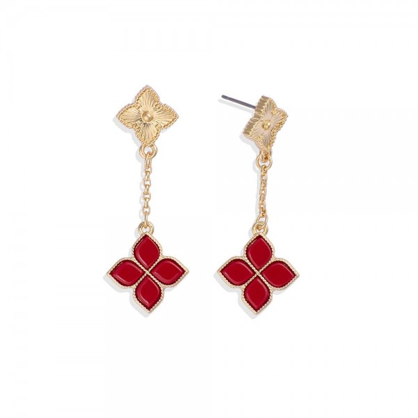 Wholesale chain Linked Clovers Post Drop Earrings L