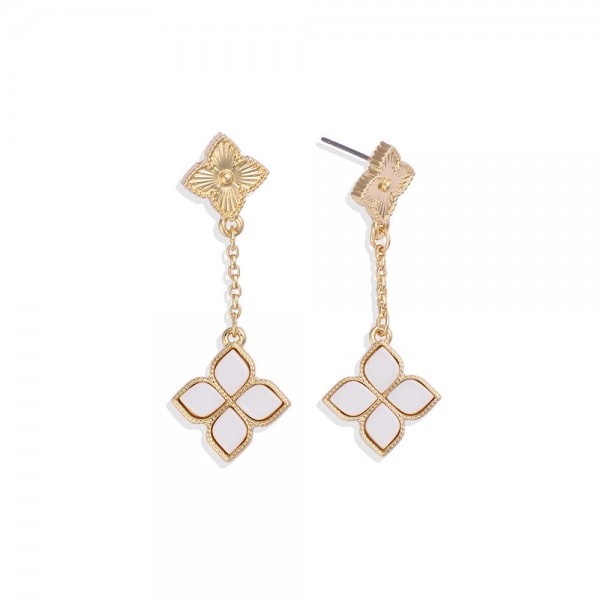 Wholesale chain Linked Clovers Post Drop Earrings L