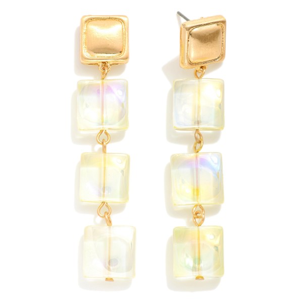 Wholesale linked Glass Crystal Squares Drop Earrings Square Posts L