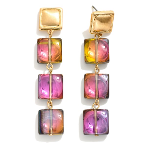 Wholesale linked Glass Crystal Squares Drop Earrings Square Posts L