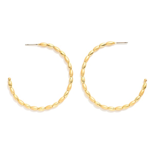 Wholesale oval Beaded Wire Hoop Earring Metal Tones L